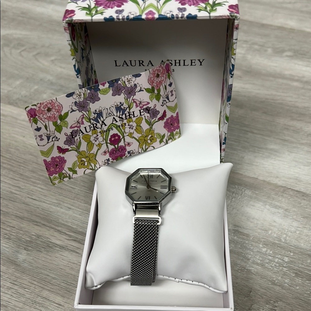 Laura Ashley Silver Mesh Watch adjustable magnetic closure